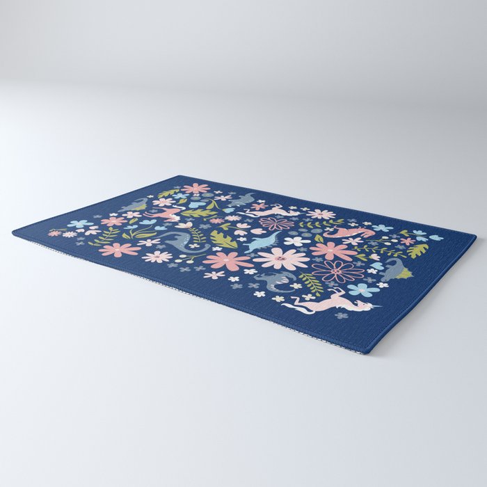 Dinosaur + Unicorn on Royal Blue Rug Gallery Image 3