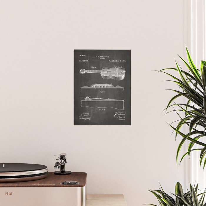Acoustic Guitar Patent - Guitar Player Music Lover Art - Black Chalkboard Poster Gallery Image 2