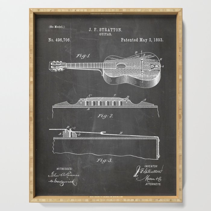 Acoustic Guitar Patent - Guitar Player Music Lover Art - Black Chalkboard Serving Tray Gallery Image 1