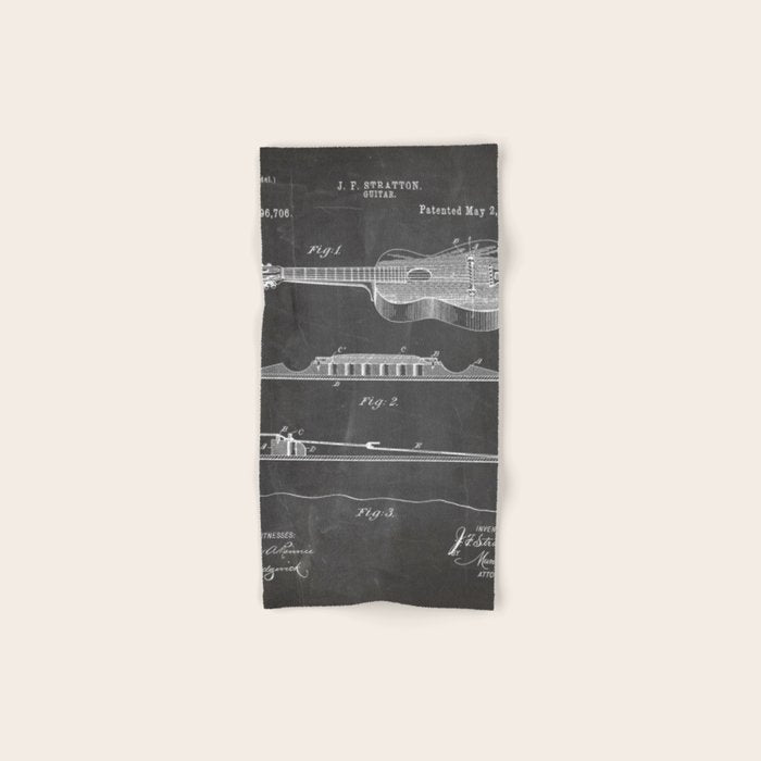 Acoustic Guitar Patent - Guitar Player Music Lover Art - Black Chalkboard Bath Towel Gallery Image 1