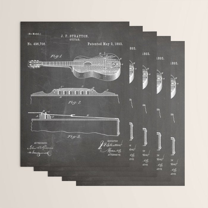 Acoustic Guitar Patent - Guitar Player Music Lover Art - Black Chalkboard Wrapping Paper Gallery Image 3