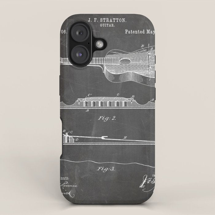 Acoustic Guitar Patent - Guitar Player Music Lover Art - Black Chalkboard iPhone Case Gallery Image 1