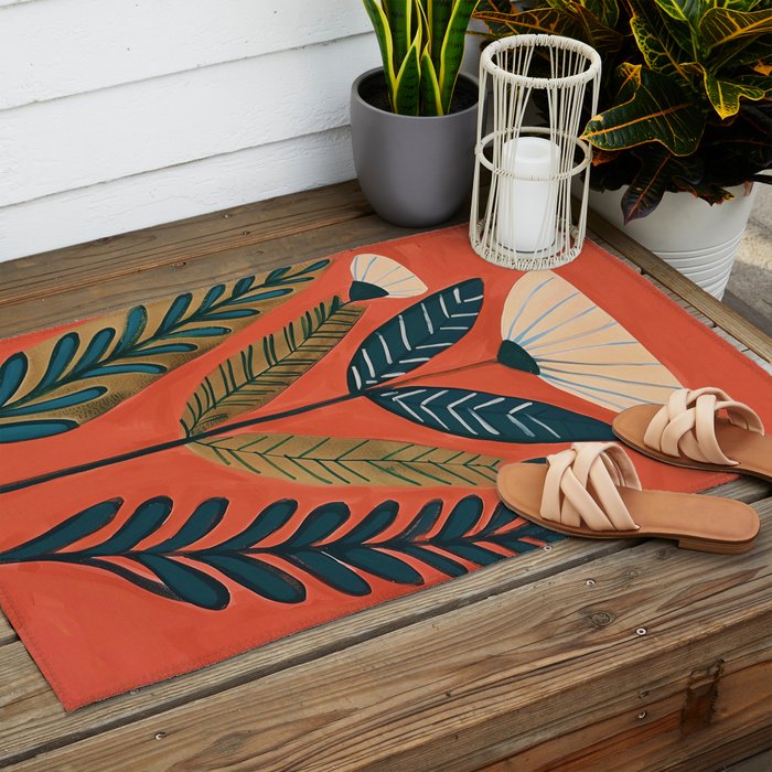 Folk Botanical Bloom Outdoor Rug Gallery Image 2