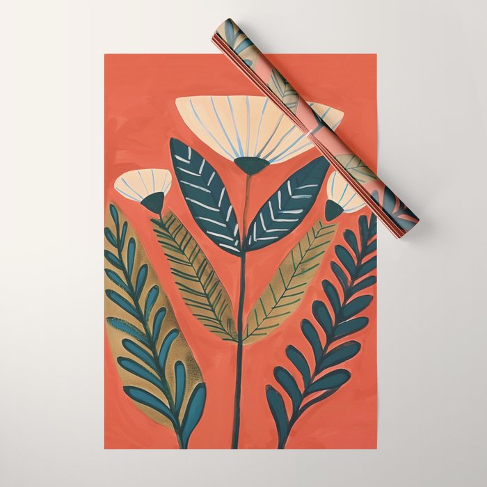 Folk Botanical Bloom Wrapping Paper Gallery Image 1