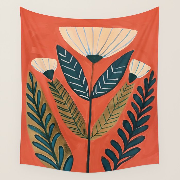 Folk Botanical Bloom Wall Tapestry Gallery Image 4