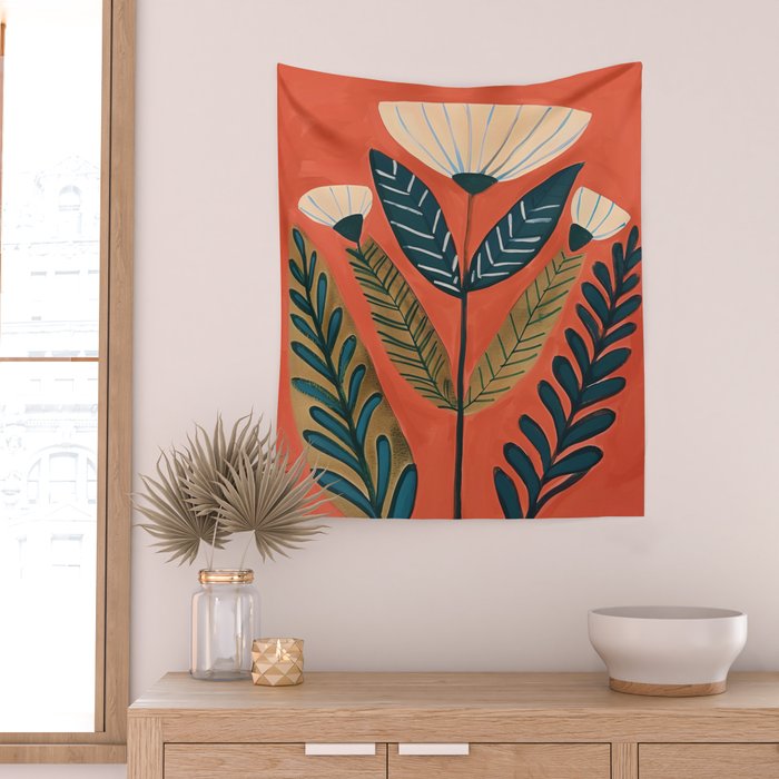 Folk Botanical Bloom Wall Tapestry Gallery Image 2