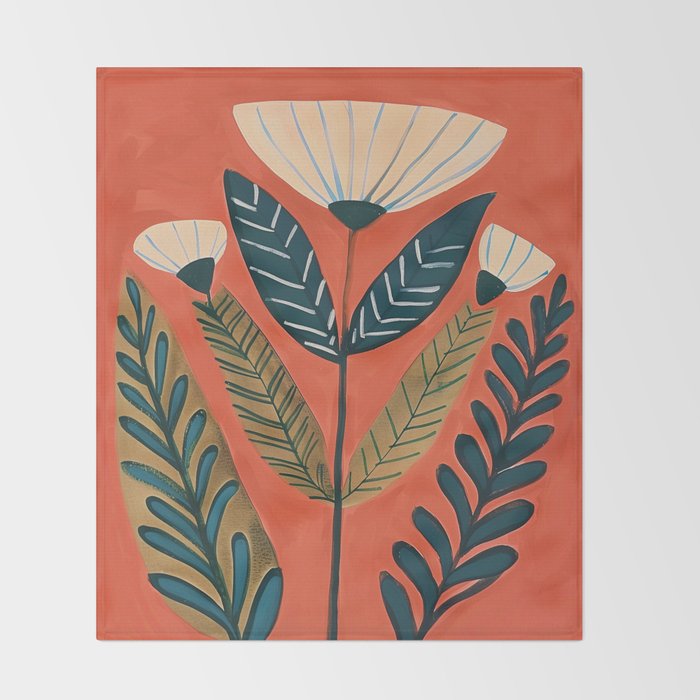 Folk Botanical Bloom Throw Blanket Gallery Image 2