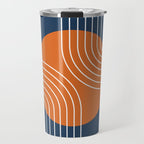 Mid Century Modern Geometric 161 Sun Rainbow abstract in Navy Blue Orange Travel Mug Gallery Image 1