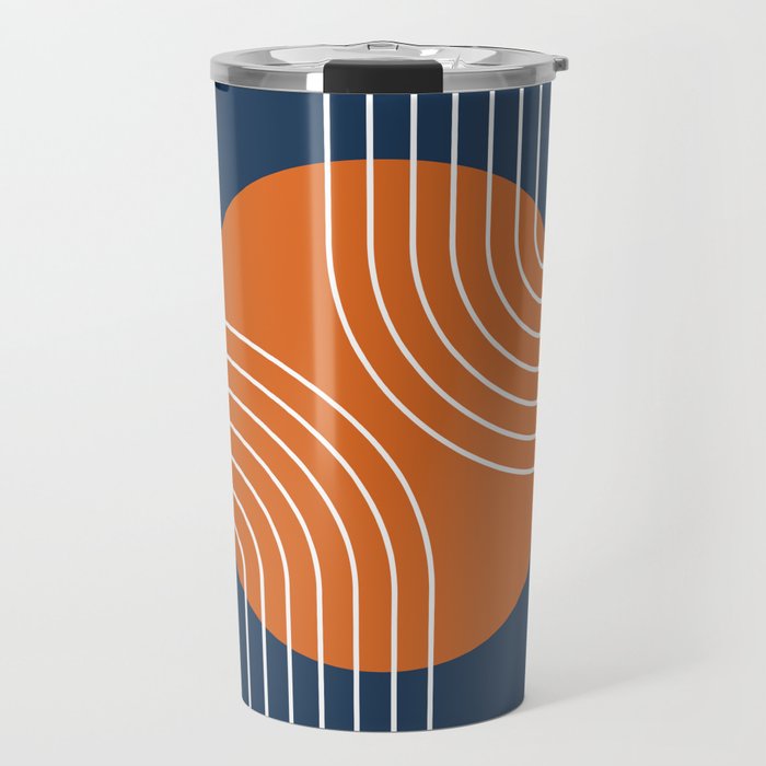 Mid Century Modern Geometric 161 Sun Rainbow abstract in Navy Blue Orange Travel Mug Gallery Image 1