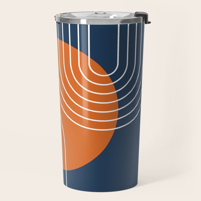 Mid Century Modern Geometric 161 Sun Rainbow abstract in Navy Blue Orange Travel Mug Gallery Image 2