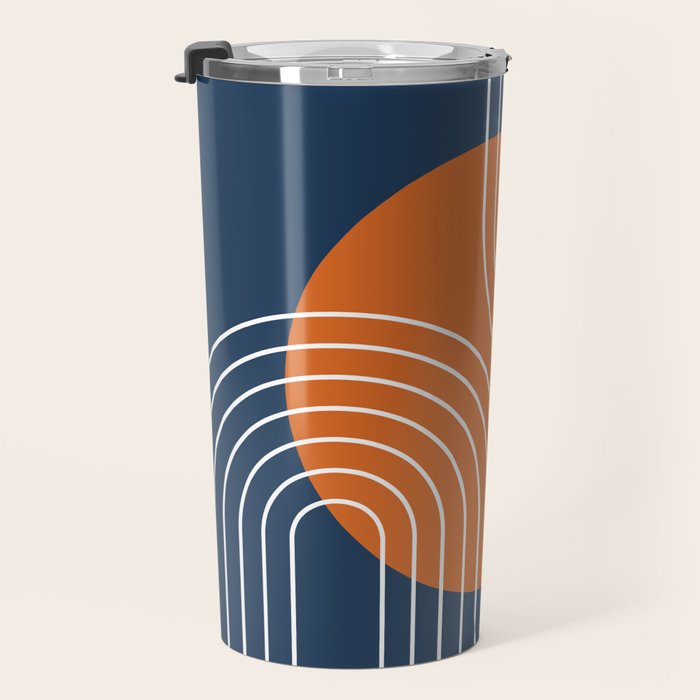 Mid Century Modern Geometric 161 Sun Rainbow abstract in Navy Blue Orange Travel Mug Gallery Image 3