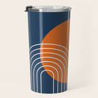 Mid Century Modern Geometric 161 Sun Rainbow abstract in Navy Blue Orange Travel Mug Gallery Image 3