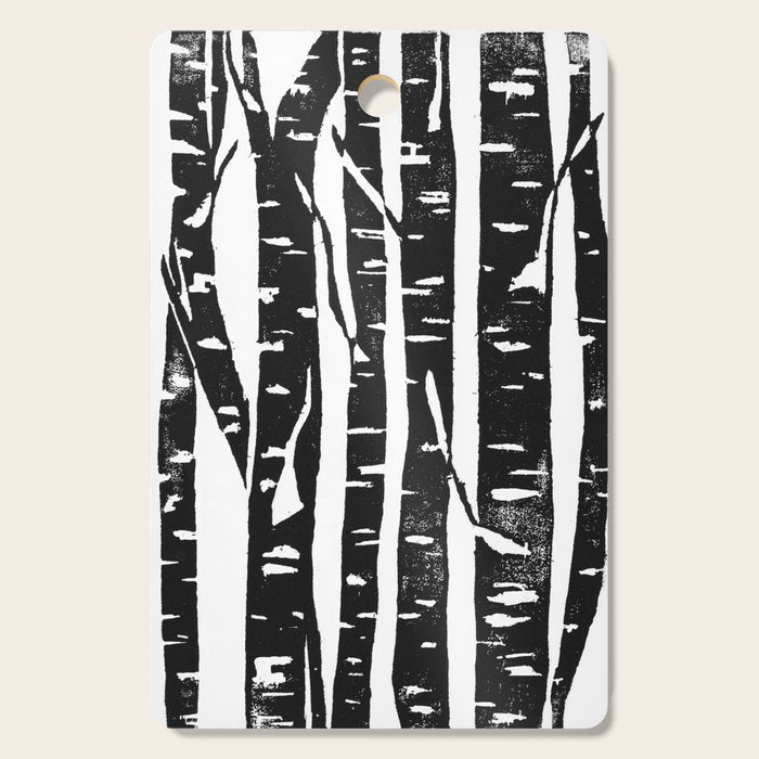 Woodcut Birches Black Cutting Board Gallery Image 1