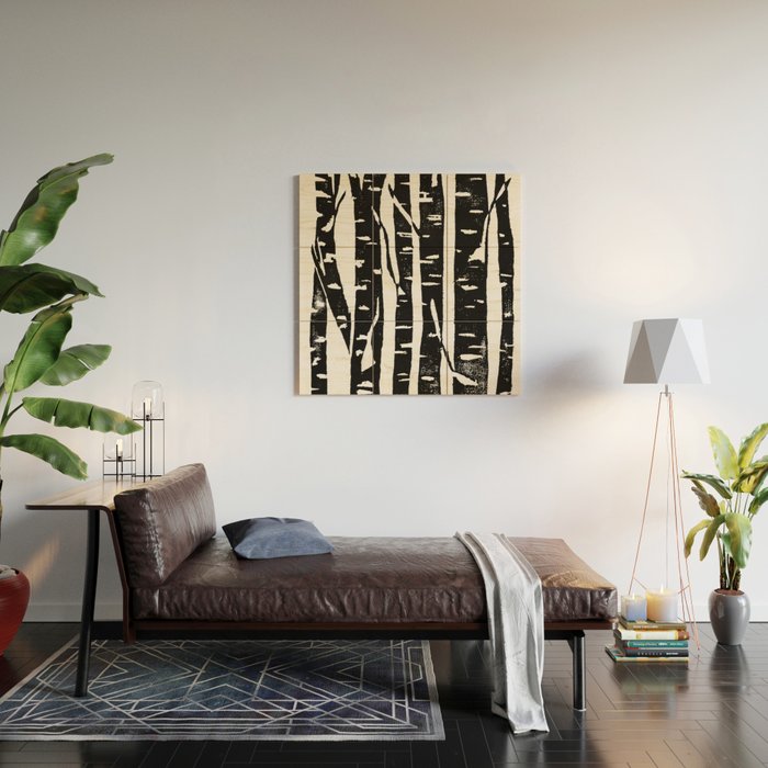 Woodcut Birches Black Wood Wall Art Gallery Image 2
