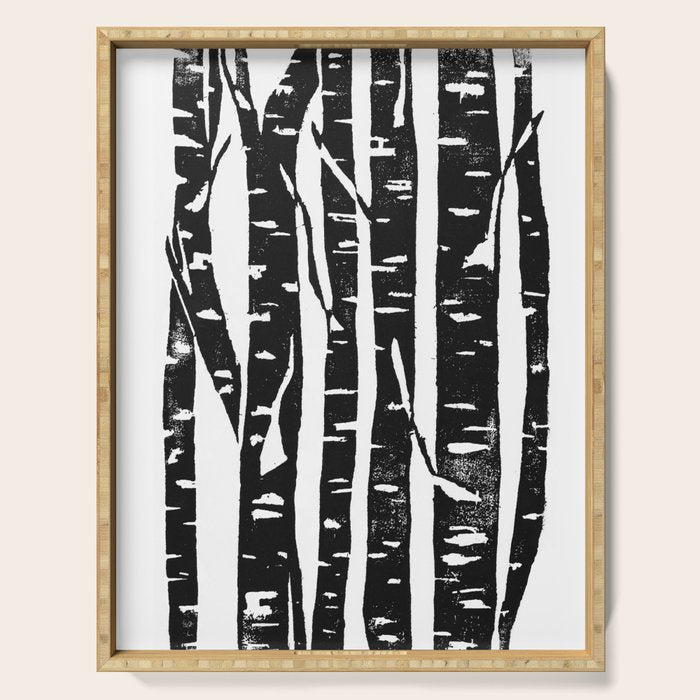 Woodcut Birches Black Serving Tray Gallery Image 1
