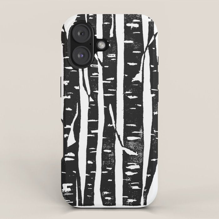 Woodcut Birches Black iPhone Case Gallery Image 1