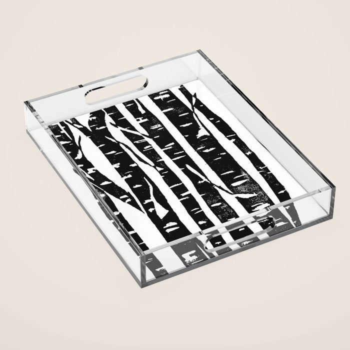 Woodcut Birches Black Acrylic Tray Gallery Image 1
