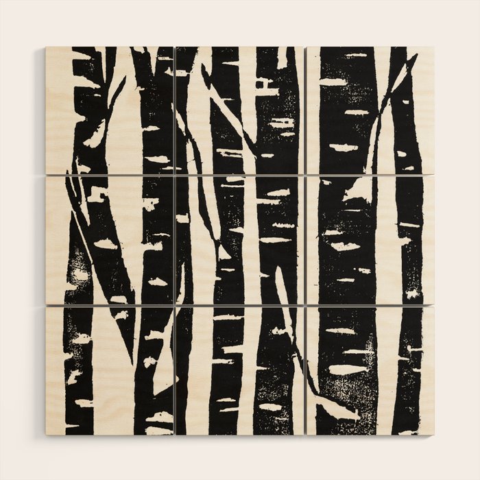 Woodcut Birches Black Wood Wall Art Gallery Image 1