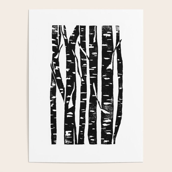 Woodcut Birches Black Poster Gallery Image 4
