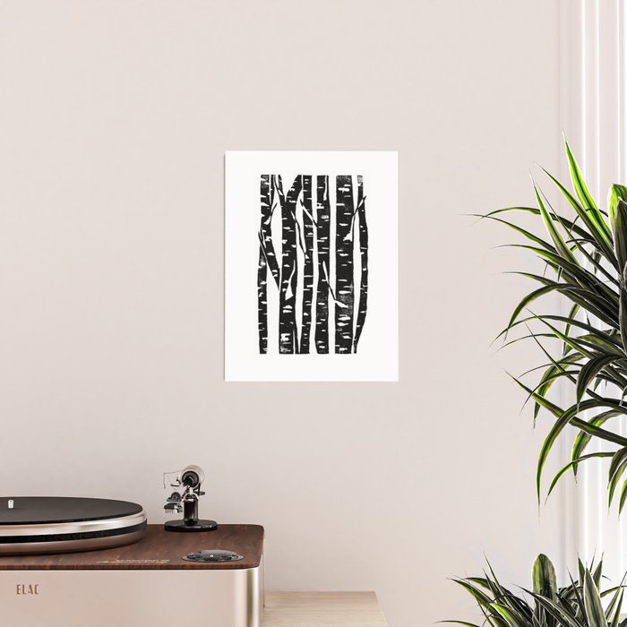 Woodcut Birches Black Poster Gallery Image 2