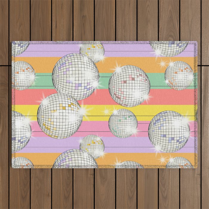 Striped Party Disco Ball muliticolor Outdoor Rug Gallery Image 1