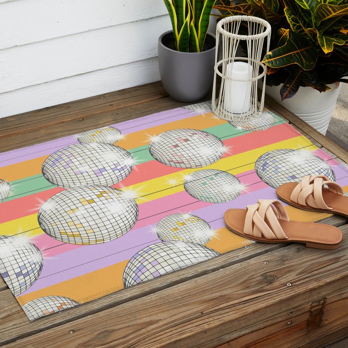 Striped Party Disco Ball muliticolor Outdoor Rug Gallery Image 2