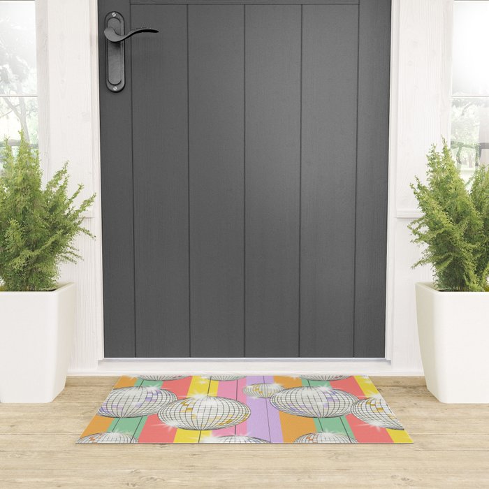 Striped Party Disco Ball muliticolor Welcome Mat Gallery Image 3