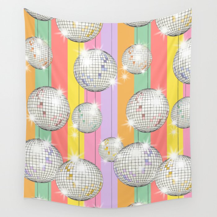 Striped Party Disco Ball muliticolor Wall Tapestry Gallery Image 4