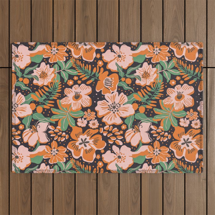 Orange flowers Outdoor Rug Gallery Image 1