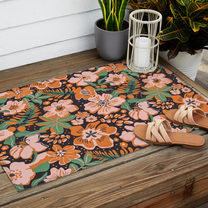 Orange flowers Outdoor Rug Gallery Image 2