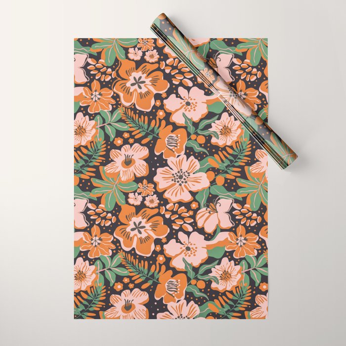 Orange flowers Wrapping Paper Gallery Image 1
