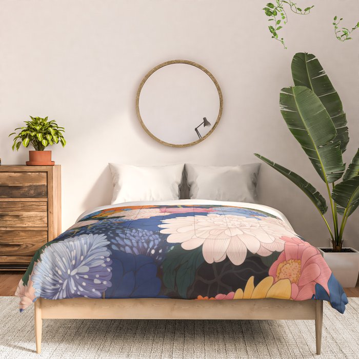 Floral Wall Art Botanical Poster Japanese Painting Maximalist Dopamine Decor Flower Print Comforter Gallery Image 3