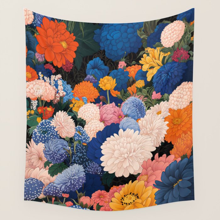Floral Wall Art Botanical Poster Japanese Painting Maximalist Dopamine Decor Flower Print Wall Tapestry Gallery Image 1