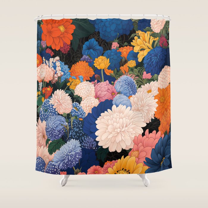 Floral Wall Art Botanical Poster Japanese Painting Maximalist Dopamine Decor Flower Print Shower Curtain Gallery Image 1