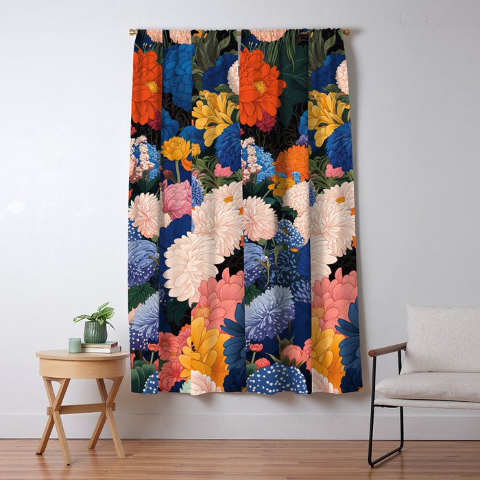 Floral Wall Art Botanical Poster Japanese Painting Maximalist Dopamine Decor Flower Print Window Curtain Gallery Image 1