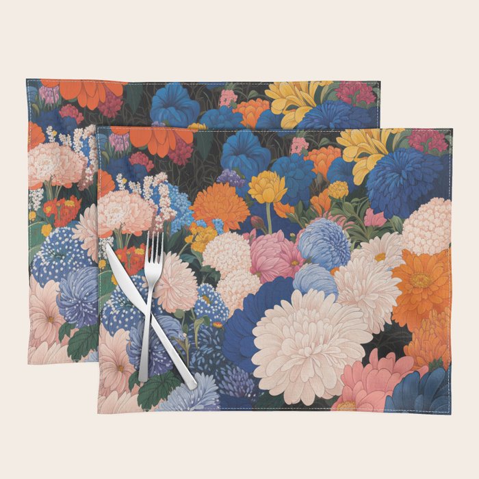 Floral Wall Art Botanical Poster Japanese Painting Maximalist Dopamine Decor Flower Print Placemat Gallery Image 1