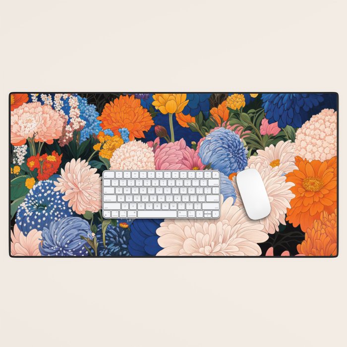 Floral Wall Art Botanical Poster Japanese Painting Maximalist Dopamine Decor Flower Print Desk Mat Gallery Image 1