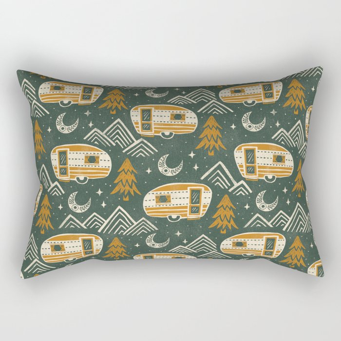 Little Camper - forest green and gold Rectangular Pillow Gallery Image 2