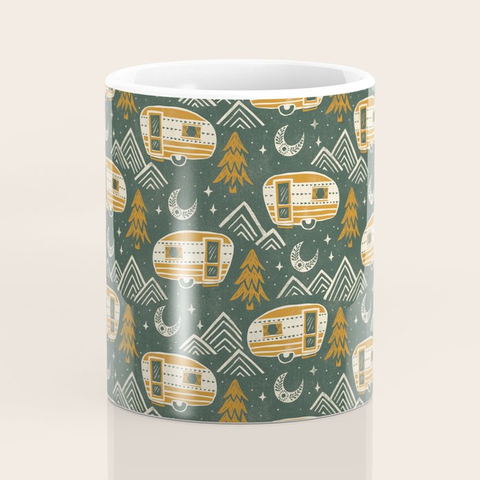 Little Camper - forest green and gold Coffee Mug Gallery Image 4