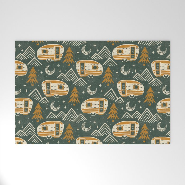 Little Camper - forest green and gold Welcome Mat Gallery Image 1