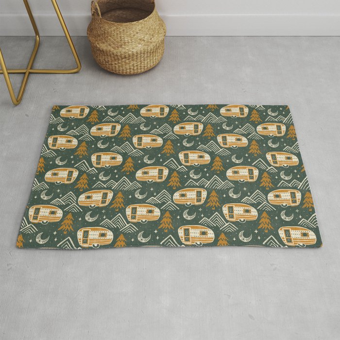Little Camper - forest green and gold Rug Gallery Image 1