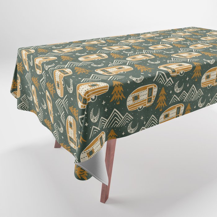 Little Camper - forest green and gold Tablecloth Gallery Image 1