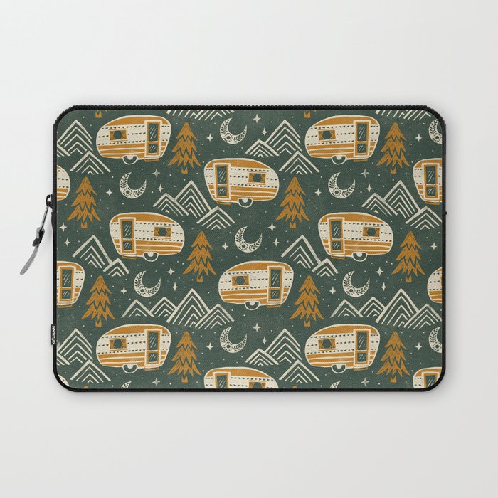 Little Camper - forest green and gold Laptop Sleeve Gallery Image 1