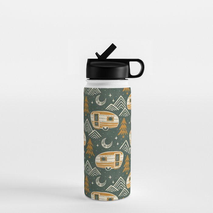 Little Camper - forest green and gold Water Bottle Gallery Image 1