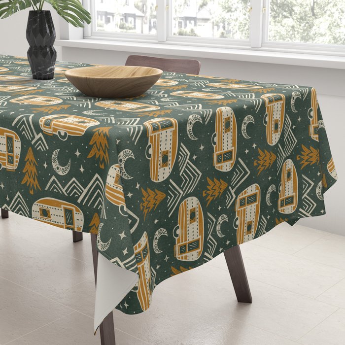 Little Camper - forest green and gold Tablecloth Gallery Image 3
