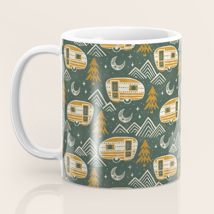 Little Camper - forest green and gold Coffee Mug Gallery Image 3