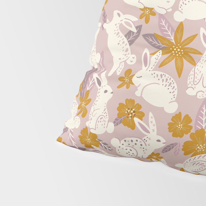 Bunnies & Blooms - Mauve & Ochre Palette Pillow Sham Gallery Image 4