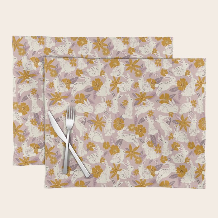 Bunnies & Blooms - Mauve & Ochre Palette Placemat Gallery Image 1