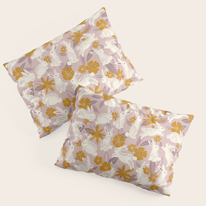 Bunnies & Blooms - Mauve & Ochre Palette Pillow Sham Gallery Image 3