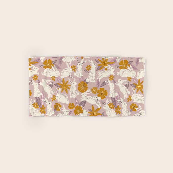 Bunnies & Blooms - Mauve & Ochre Palette Bath Towel Gallery Image 1